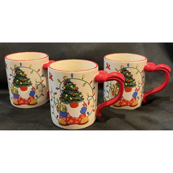 Set of 3 Large Temptations Christmas Coffee Mug Gnome Reindeer Lights Holiday - Picture 1 of 8